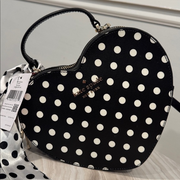 Kate Spade Love Shack Heart Black White Polka Dot Crossbody NWT - Picture 4 of 17